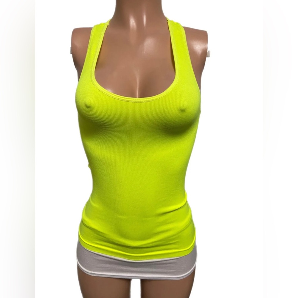 Neon yellow seamless stretchy tank top racer-back